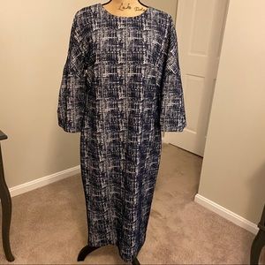 Maggy London midi shift dress w puff sleeve